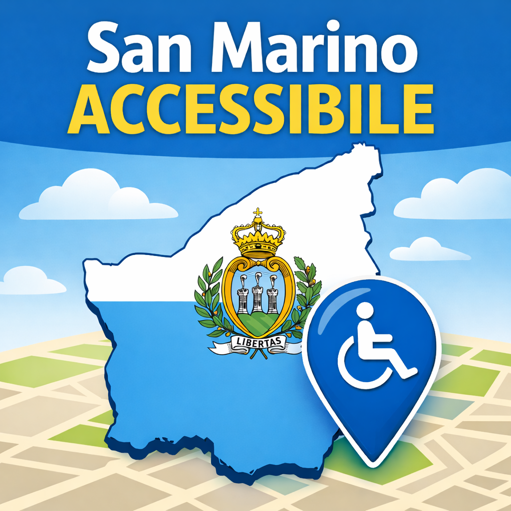 San Marino Accessibile, immagine del progetto con mappa della Repubblica e indicatore accessibilit&agrave;.